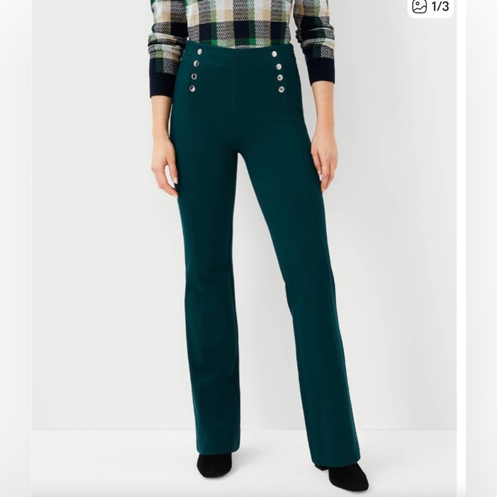 Ann Taylor The Admiral Trouser Pant Knit Twill Dark Green Size 2